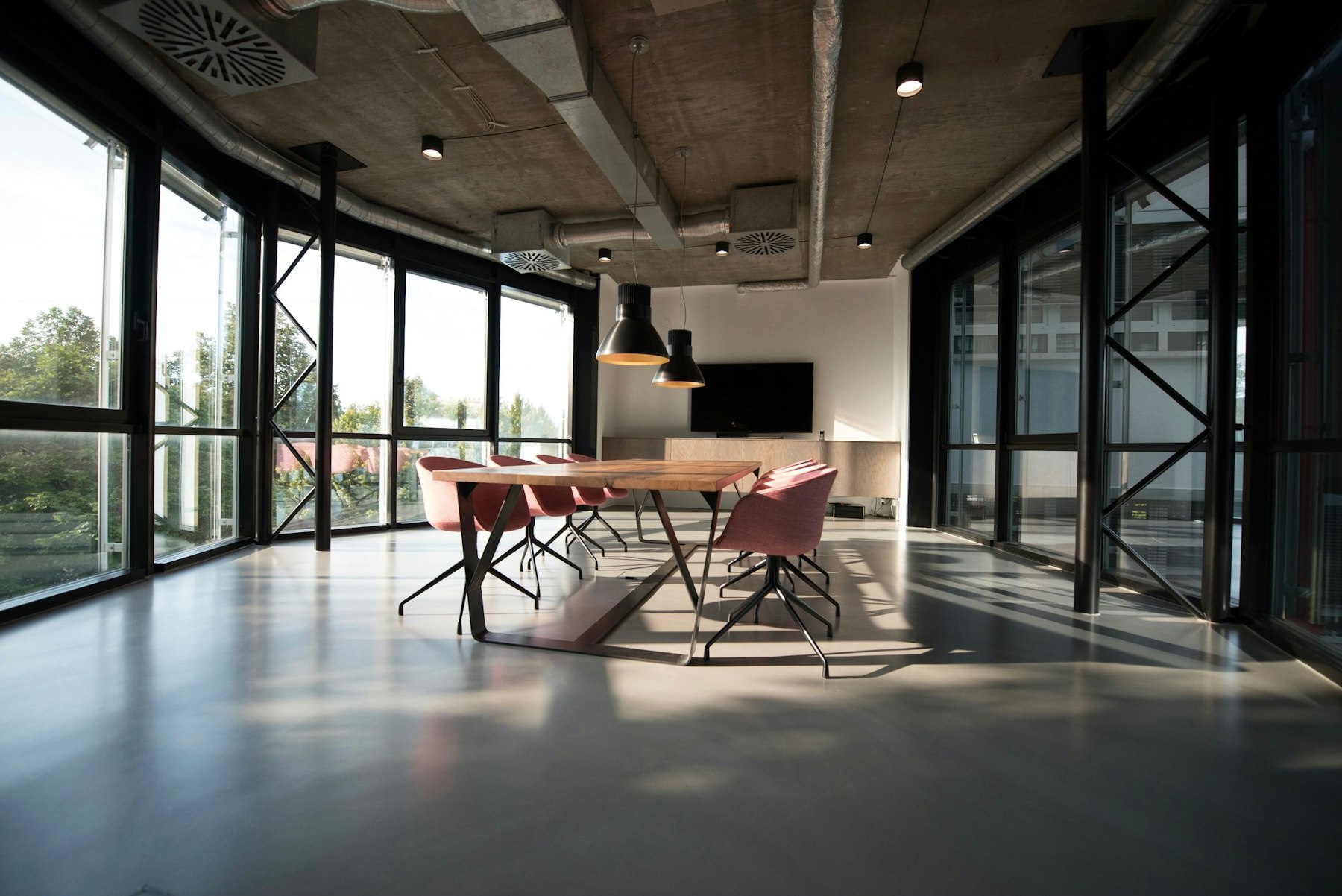 Modern loft office with city view